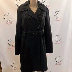 Guess Wool Poly Bl Coat. Sz Small. 3 lb Double Breasted Flare Skirted Black. GB